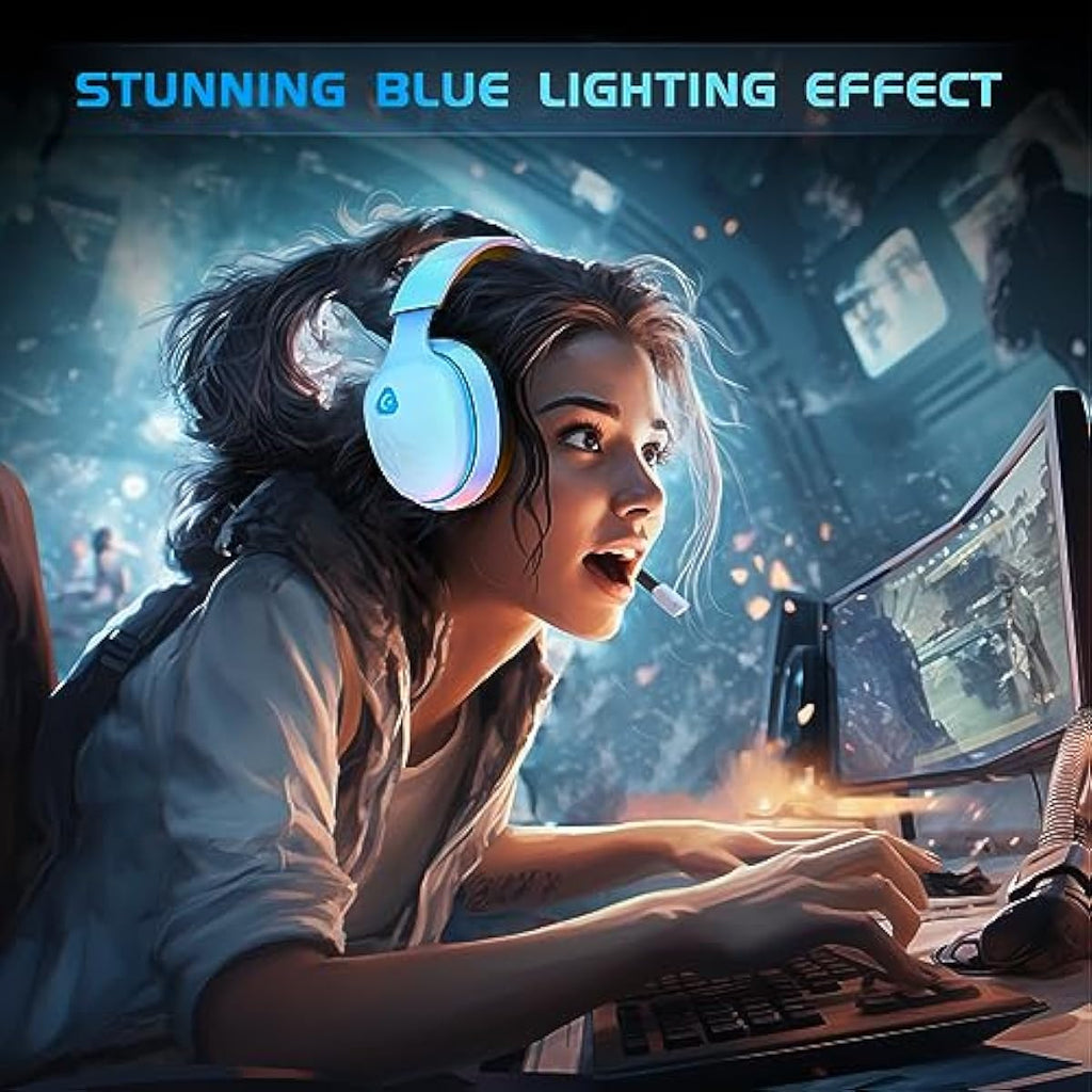 Gtheos 2.4GHz wireless gaming headset for ps5, ps4, nintendo switch and pc with noise canceling mic and 40+hr battery life - white