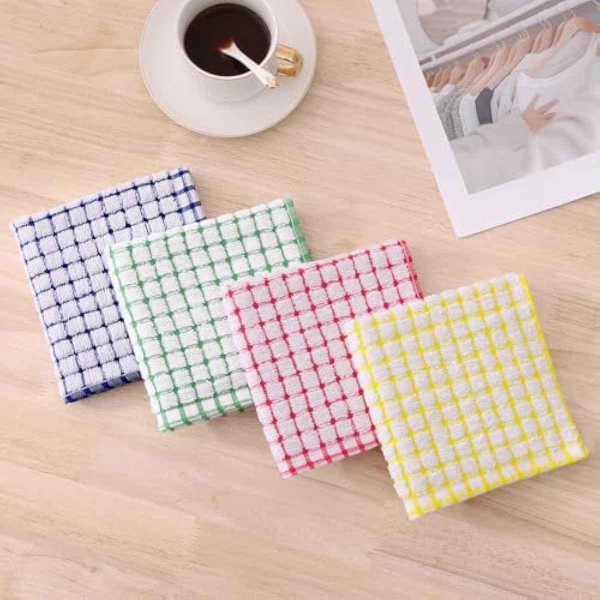 Kitinjoy Cotton 8 Pack Terry Kitchen Dish Cloths, 12 x 12 Inches Super Soft and Absorbent Dish Rags, Quick Drying Dish Towels for Washing Dishes, Mixed Color