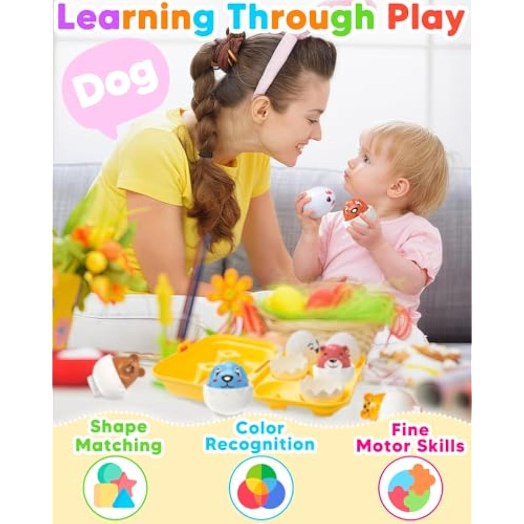 Easter Egg Toys for Toddlers 1-3, Easter Basket Stuffers for Toddlers 1-3 Prefilled Easter Eggs with Toys Inside, Matching Sensory Eggs Toys, Easter Gifts for 3 Year Old Girls Boys