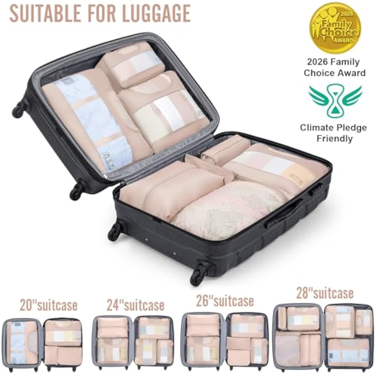 vekens 8-set packing cubes nylon organizer bags for beach vacation cruise ship travel essentials suitcase
