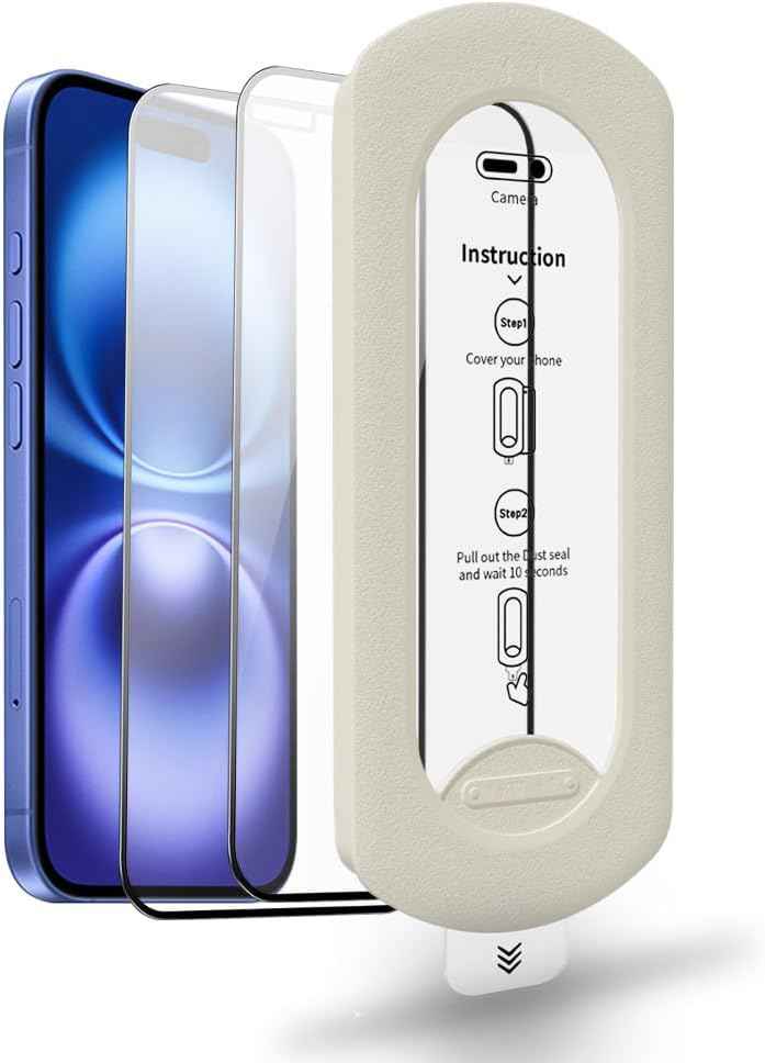tempered glass screen protector for iPhone 17 with Auto-Alignment Kit, Auto Dust, 9H+ Military Grade Shatterproof, Glass Film, HD Clear, Case Friendly