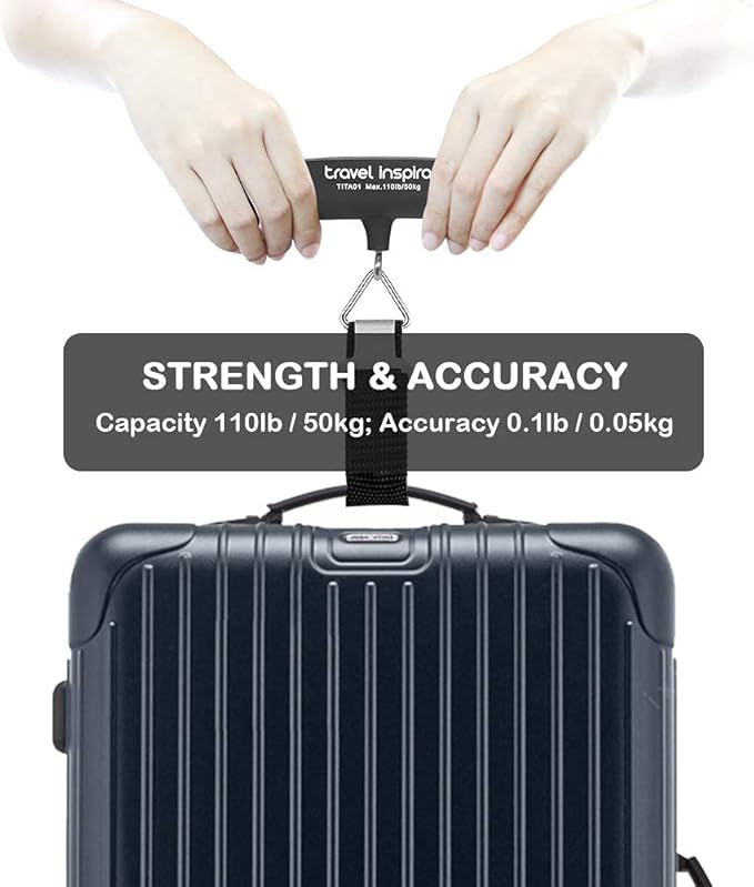 travel inspira Luggage Scale, Portable Digital Hanging Baggage Scale for Travel, Suitcase Weight Scale with Rubber Paint, 110 Pounds, Battery Included