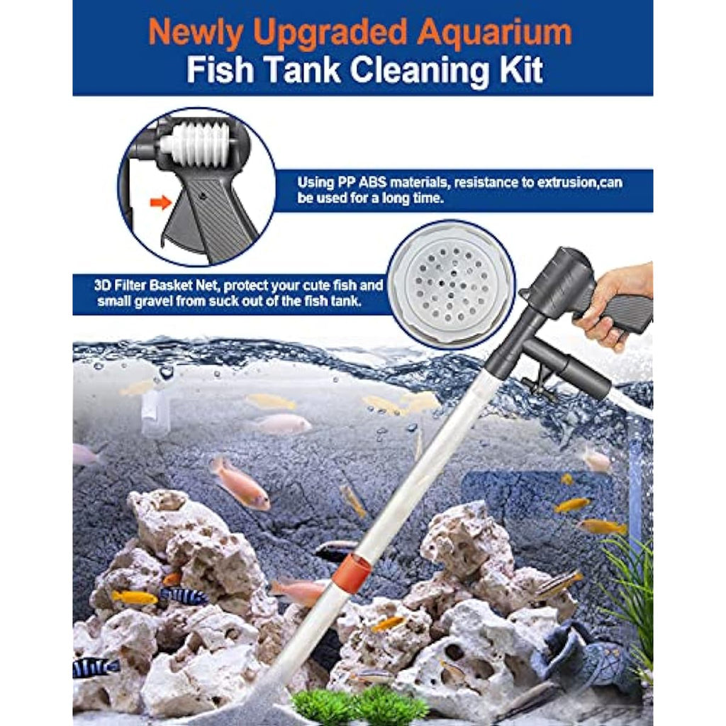 QZQ Aquarium Gravel Cleaner [2026 Edition] Vacuum Fish Tank Vacuum Cleaner Tools for Aquarium Water Changer with Aquarium Thermometers Fish Net kit Use for Fish Tank Cleaning Gravel and Sand