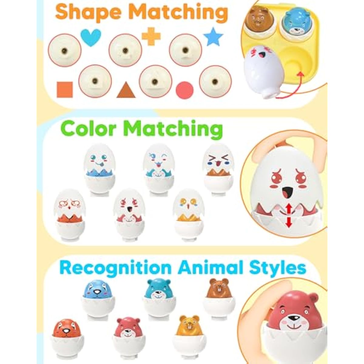 Easter Egg Toys for Toddlers 1-3, Easter Basket Stuffers for Toddlers 1-3 Prefilled Easter Eggs with Toys Inside, Matching Sensory Eggs Toys, Easter Gifts for 3 Year Old Girls Boys