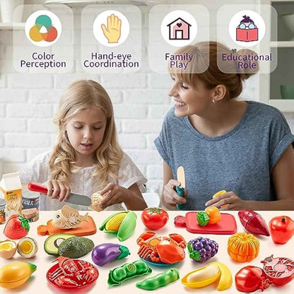 Pretend Play Food for Kids Kitchen, 78Pc Cutting Toy Food with Storage Bag