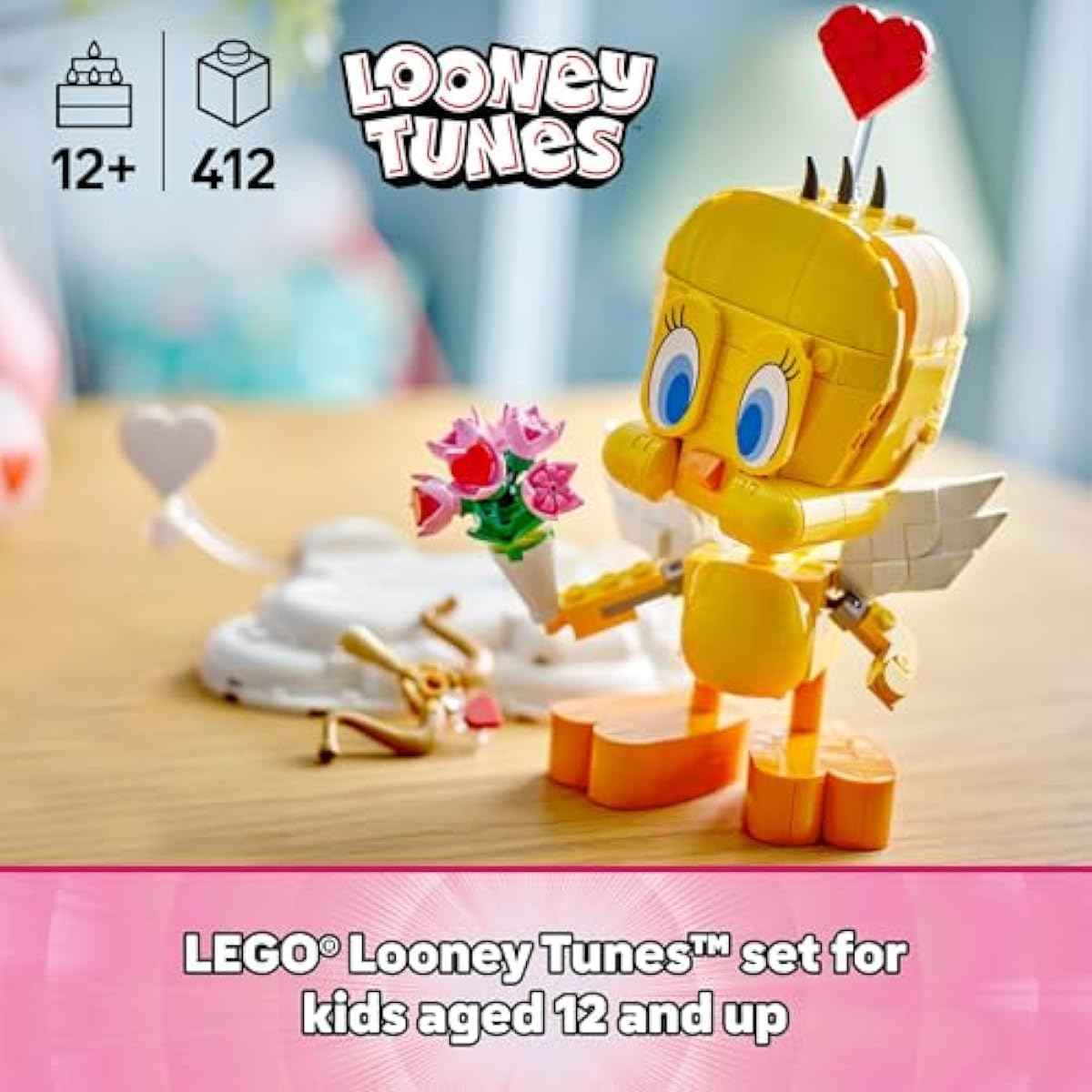 LEGO Looney Tunes Sweetheart Tweety Bird Building Toy for Adults & Kids - Tweety Figure W/Display Pedestal & Accessories for Girls & Boys, Ages 12+ - Gift & Craft for Valentine's Day - 40824