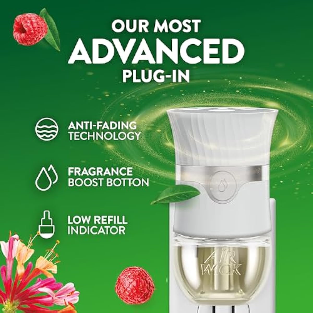 Air Wick plug in scented oil refill, honeysuckle & raspberry, 4 count, essential oils