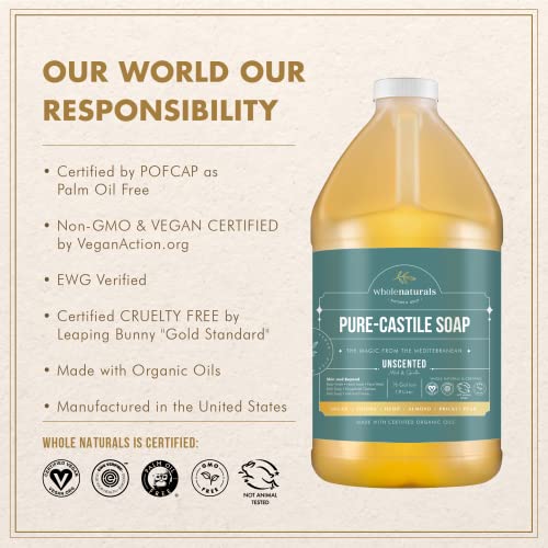 wholenaturals pure castile soap liquid ewg verified palm oil free unscented 64 fl oz