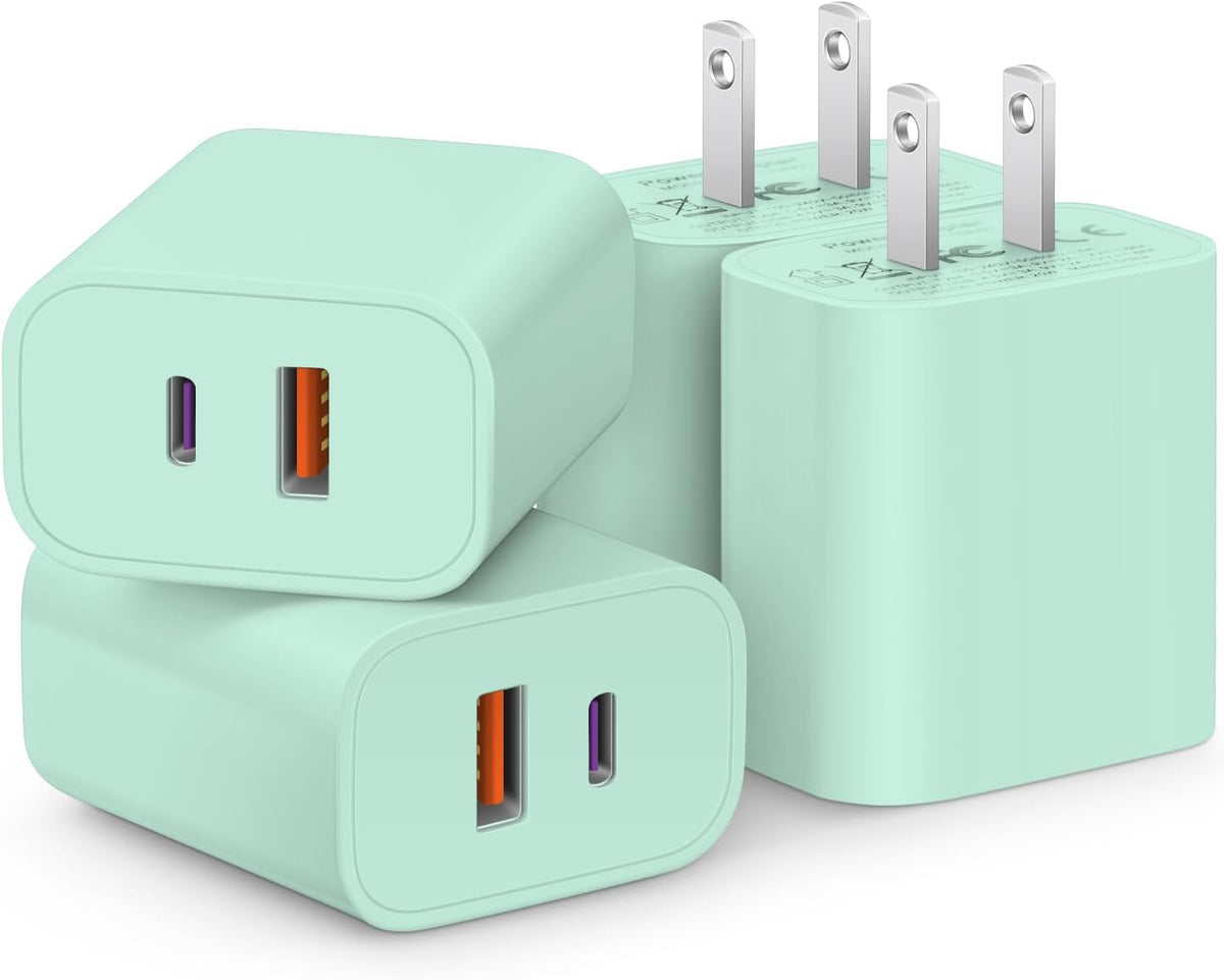 [4 Pack] USB C Charger Block Fast Charging Multiport Adpater [PD 20W USB-C & QC 3.0 USB-A Port] for i Phone 17/16/15/14/13/12/11/X/8, i Pad, Galaxy, Google, Galaxy & More - Rayz Mart