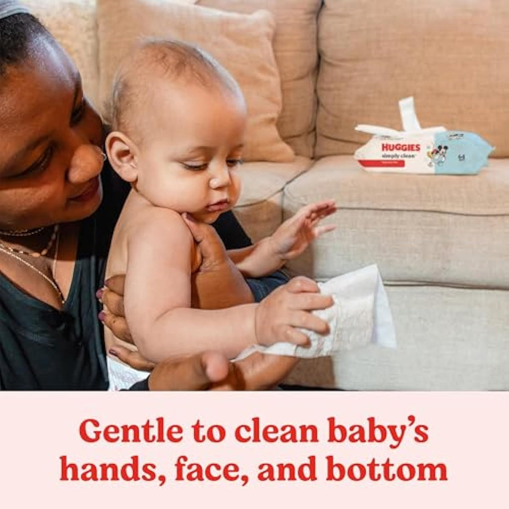 Huggies Simply Clean Unscented Baby Diaper Wipes, 3 flip-top packs, fragrance-free, 192 wipes total