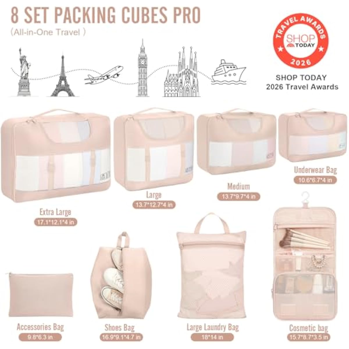 vekens 8-set packing cubes for beach vacation cruise ship travel essentials suitcase organizer bags