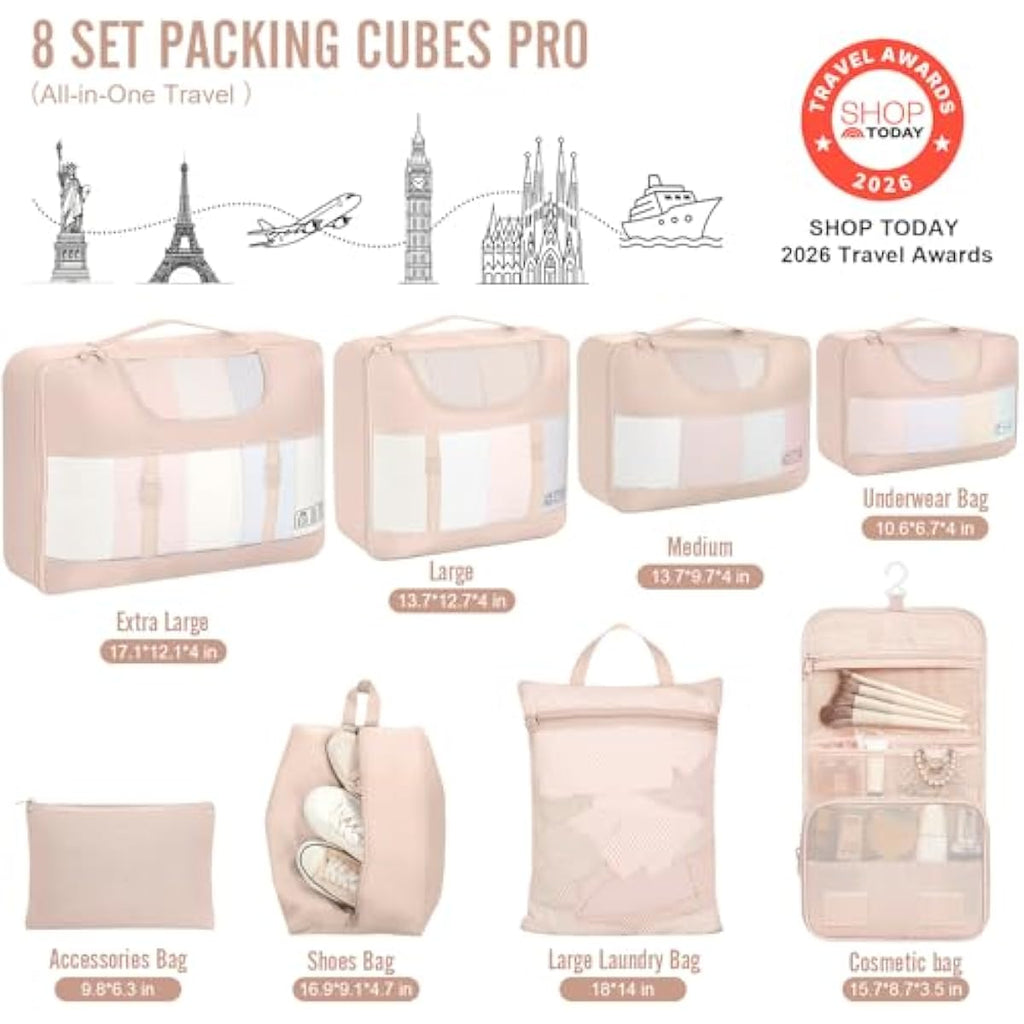 Veken 8 Set Packing Cubes, Cruise Ship Travel Essentials Accessories for Beach Vacation, Personalized Gifts for Women Mom Her, Suitcase Organizer Bags for Luggage with Hanging Toiletry Bag