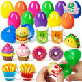 12 Pack Prefilled Easter Eggs with Food Squishy Toys Keychains, Easter Eggs Filled for Kids Easter Egg Hunt Easter Basket Stuffers Goodie Bag Fillers School Classroom Gifts