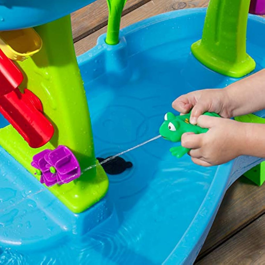 Step2 Rain Showers Splash Pond Water Table, Kids Water and Sand Activity Sensory Playset, Summer Outdoor Toys, 13 Piece Water Toy Accessories, For Toddlers 1.5+ Years Old, Blue & Green