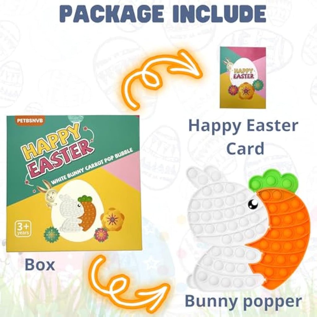 Easter Bunny Poppers, Bunny Carrot Pop Bubble Fidget Sensory Toy, Puzzle Popper, Easter Gifts for Kids,Toddler, Easter Basket for Toddlers Girl, Easter Toys, Stocking Easter Basket Stuffers (White)