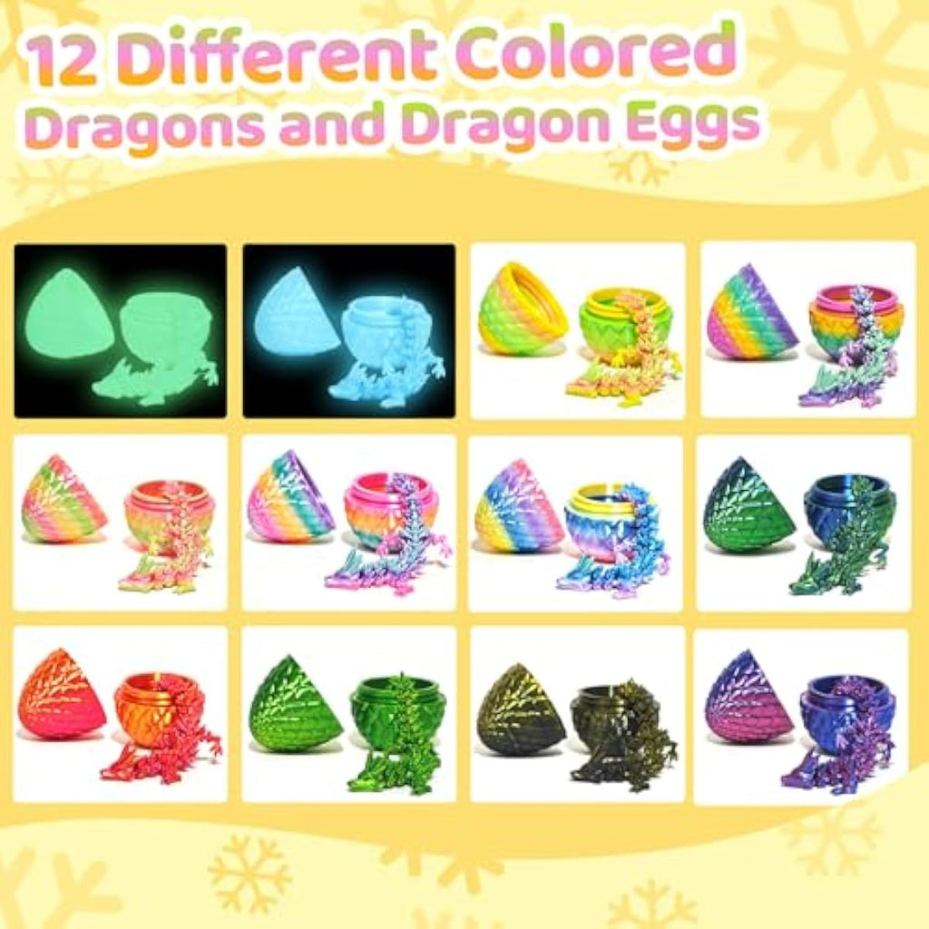 12PCS 3D Printed Easter Eggs with Dragons Inside, Easter Surprise Dragon Eggs, 3D Printed Animals, Easter Basket Stuffers,Fidget Toys Gifts