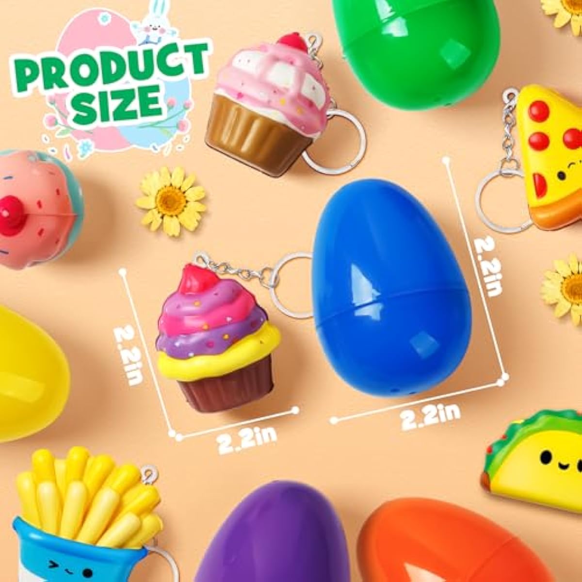 12 Pack Prefilled Easter Eggs with Food Squishy Toys Keychains, Easter Eggs Filled for Kids Easter Egg Hunt Easter Basket Stuffers Goodie Bag Fillers School Classroom Gifts