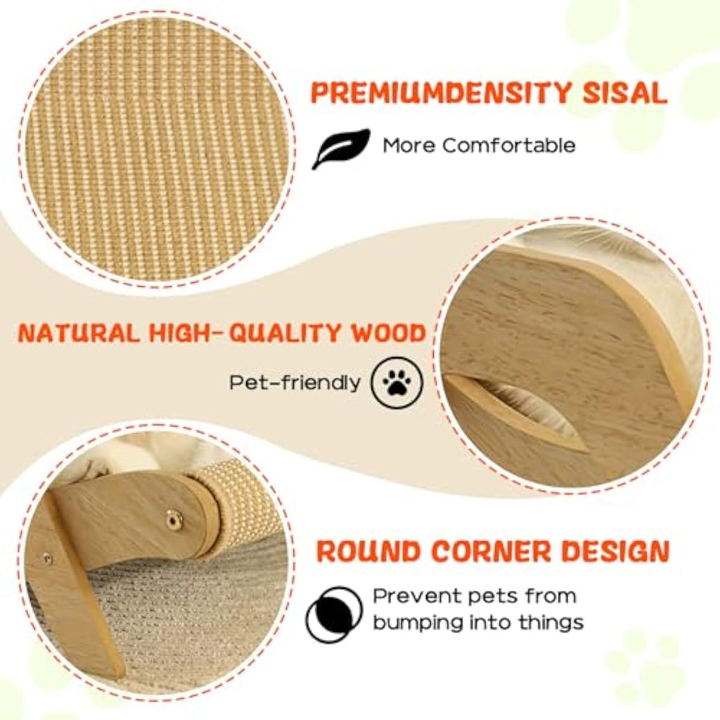Cat Hammock Chair with A Scratch Pad, Beach Style Lounger for Large Cats, Elevated Cat Beds for Indoor, Pet Rattan Chair