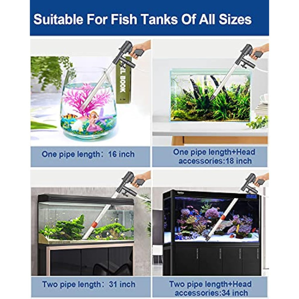 QZQ Aquarium Gravel Cleaner [2026 Edition] Vacuum Fish Tank Vacuum Cleaner Tools for Aquarium Water Changer with Aquarium Thermometers Fish Net kit Use for Fish Tank Cleaning Gravel and Sand