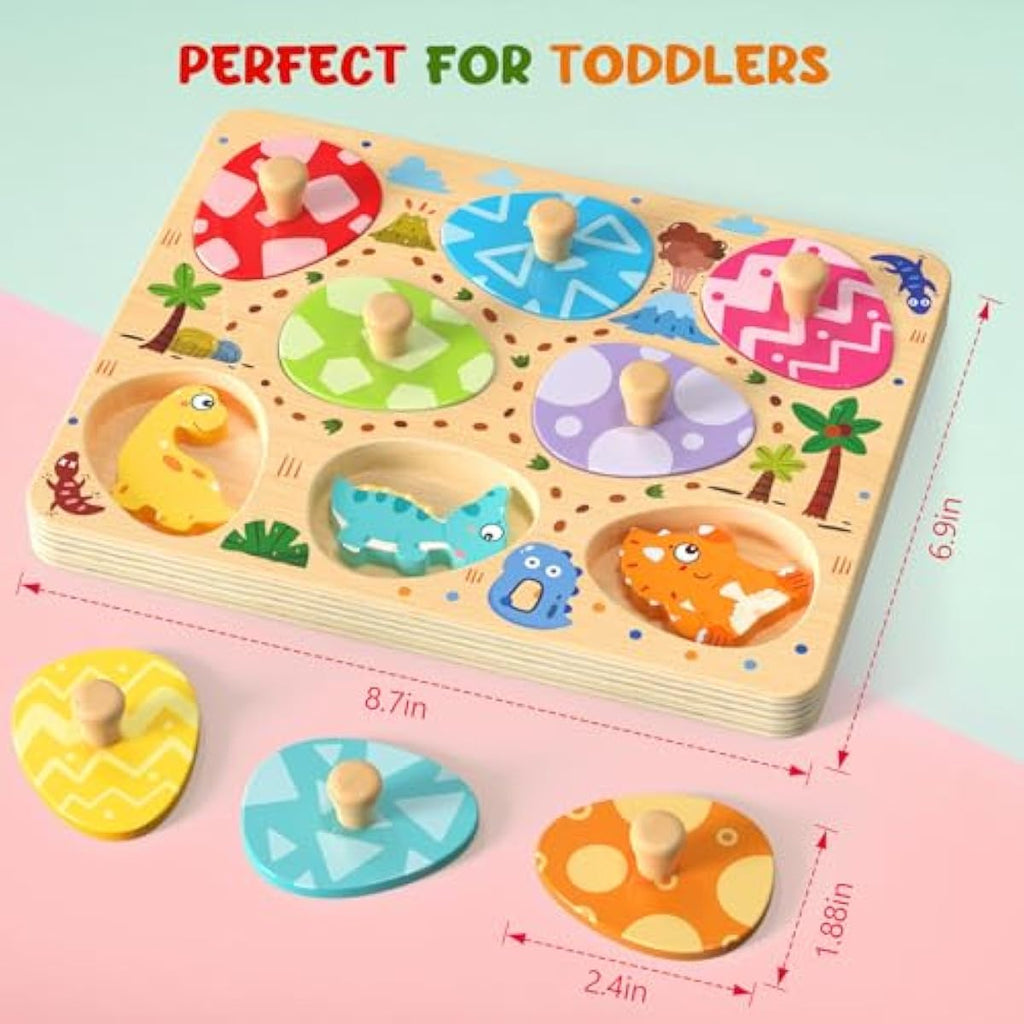 Montessori wooden puzzles for toddlers, 8pcs dinosaur egg matching, educational preschool learning toys