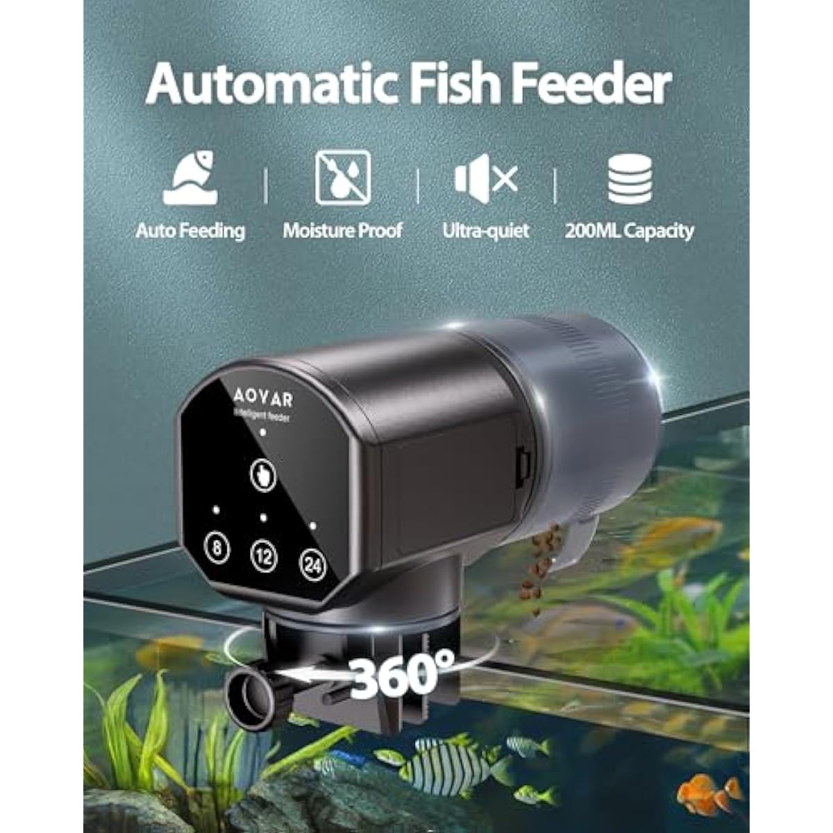 Automatic Fish Feeder for Small Aquariums: 200ml Large Capacity Auto Feeders with Battery Timer for Betta Koi and Turtles