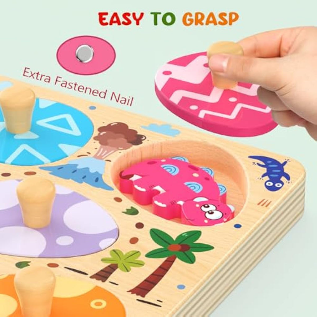 Montessori wooden puzzles for toddlers, 8pcs dinosaur egg matching, educational preschool learning toys