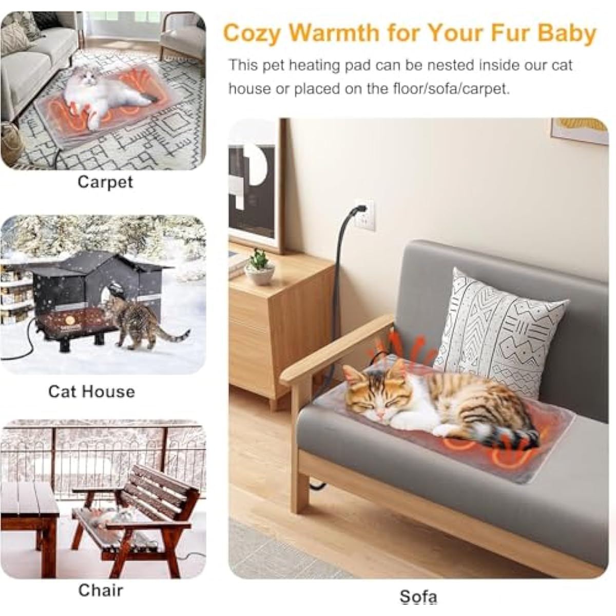texsens cat heating pad heated pet bed dog mat with chew resistant cord and removable soft cover for outdoor cat houses