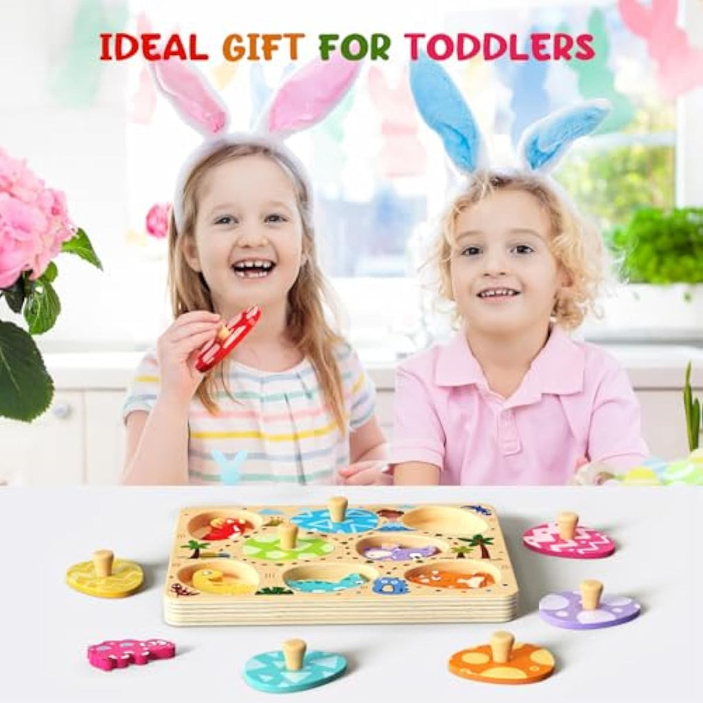 Montessori wooden puzzles for toddlers, 8pcs dinosaur egg matching, educational preschool learning toys