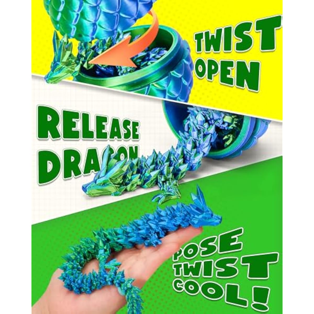 TBOLINE 12" 3D Printed Dragon Egg, Easter Basket Stuffers, Large Prefilled Easter Eggs for Kids, Stuffed Egg Hunt Fillers with Easter Toys, 3D Printer Animals Fidget Toys for Boys Teen 5-7 4-6 8-12