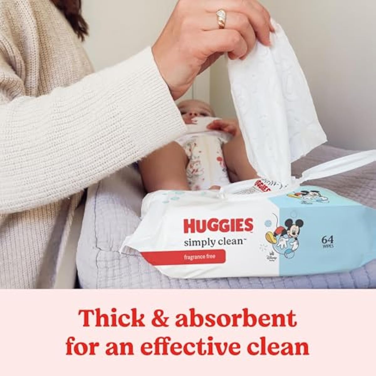 Huggies Simply Clean Unscented Baby Diaper Wipes, 3 flip-top packs, fragrance-free, 192 wipes total