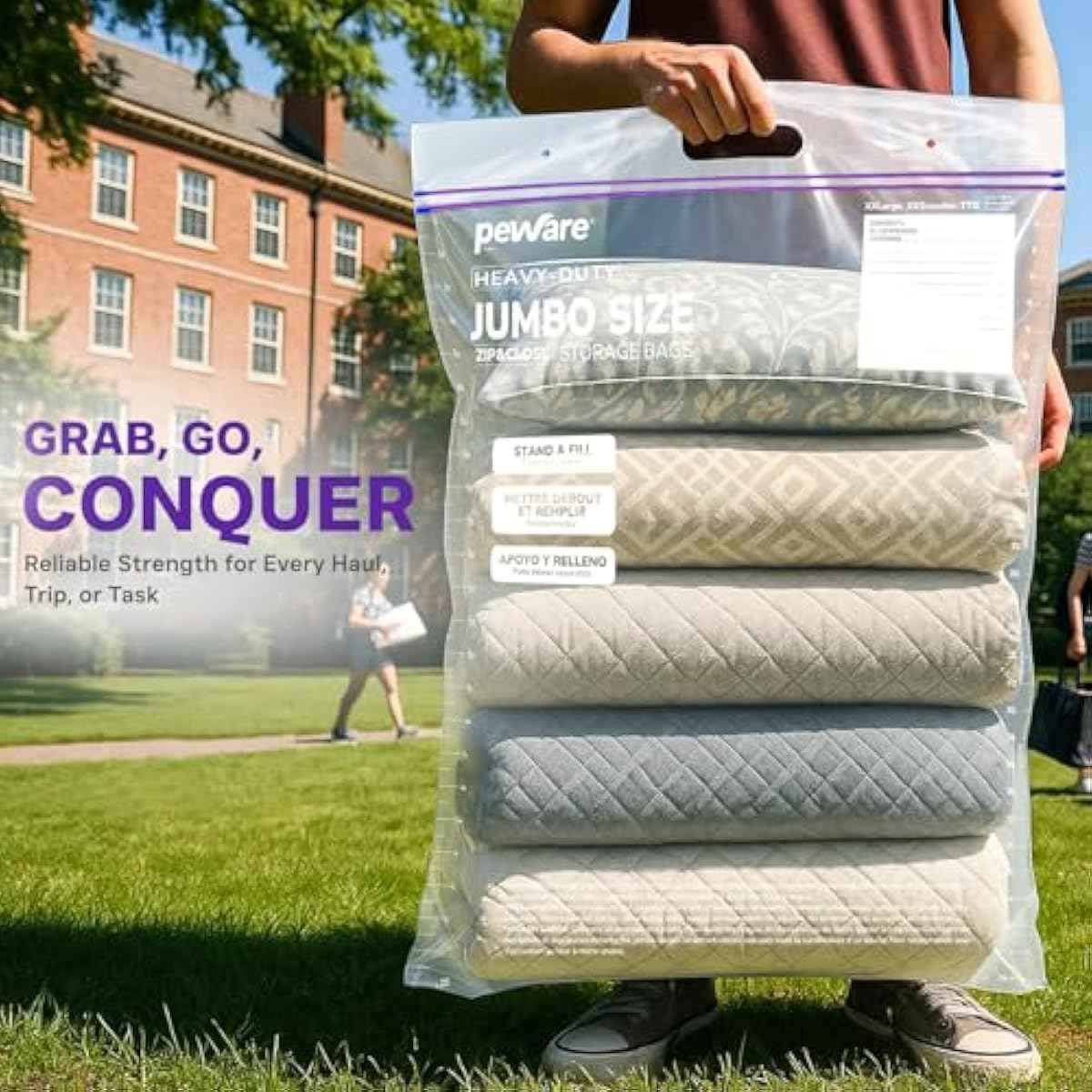 5-pack 20-gallon jumbo storage bags with resealable zipper top BPA-free 6 mil thick