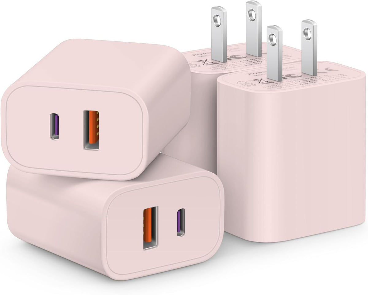 [4 Pack] USB C Charger Block Fast Charging Multiport Adpater [PD 20W USB-C & QC 3.0 USB-A Port] for i Phone 17/16/15/14/13/12/11/X/8, i Pad, Galaxy, Google, Galaxy & More - Rayz Mart