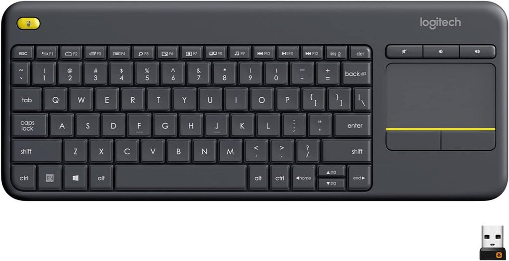 logitech k400 plus wireless touch tv keyboard with easy media control, htpc keyboard for pc-connected tv, android, windows