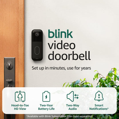 Blink Video Doorbell (newest model) – Head-to-toe HD view, two-year battery life, and simple setup. Required Sync Module not included – Add-On (Black)