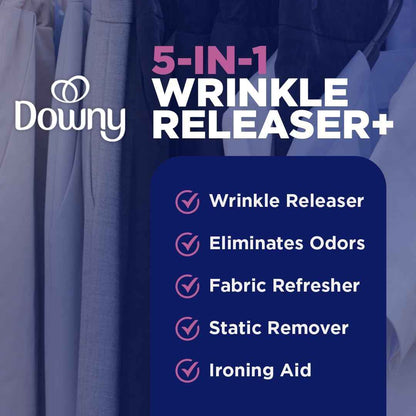 Downy Wrinkle Releaser Spray, Travel Size + 16.9 Oz Pack of 2, All-In-One Formula Removes Wrinkles, Static and Odors, Light Fresh Scent
