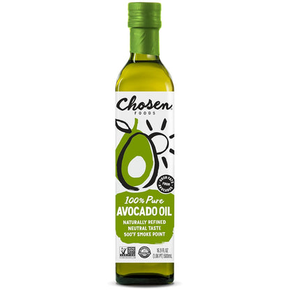 Chosen Foods 100% Pure Avocado Oil, 16.9 Fl Oz, All Purpose Cooking Oil, Non-GMO, Gluten-Free, Keto Friendly, Glyphosate Free