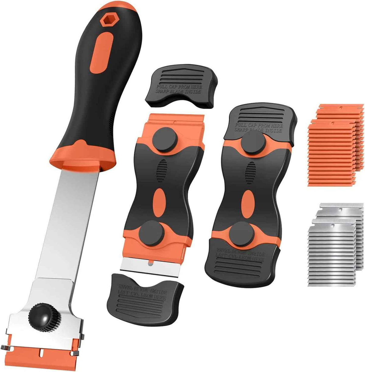 3 Pack Razor Blade Scraper Set, Includes 30 Plastic & 30 Metal Blades, Multi-Purpose Tool for Glass, Cooktop, Sticker Removal, Paint & Gum Cleaning (Pink)