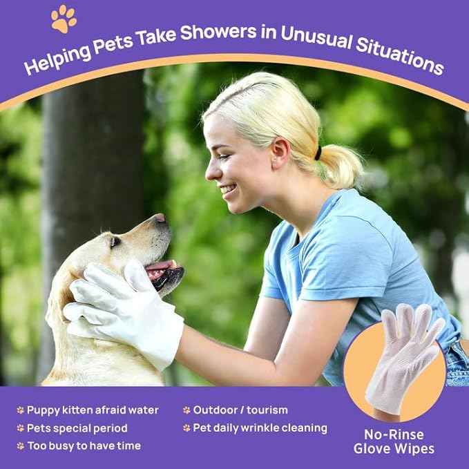 HICC PET Cleaning Deodorizing Glove Wipes for Dogs & Cats, Vet Recommended Hypoallergenic Pet Cleaning and Hydrating Glove Wipes, Nourish Fur Coconut Oil Pet Bathing Wipes for Horse Coat Care