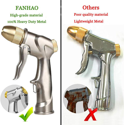 FANHAO Upgraded Garden Hose Nozzle Sprayer, 100% Heavy Duty Metal Handheld Water Nozzle High Pressure in 4 Spraying Modes for Watering Plants and Lawn, Car Washing, Patio and Pet