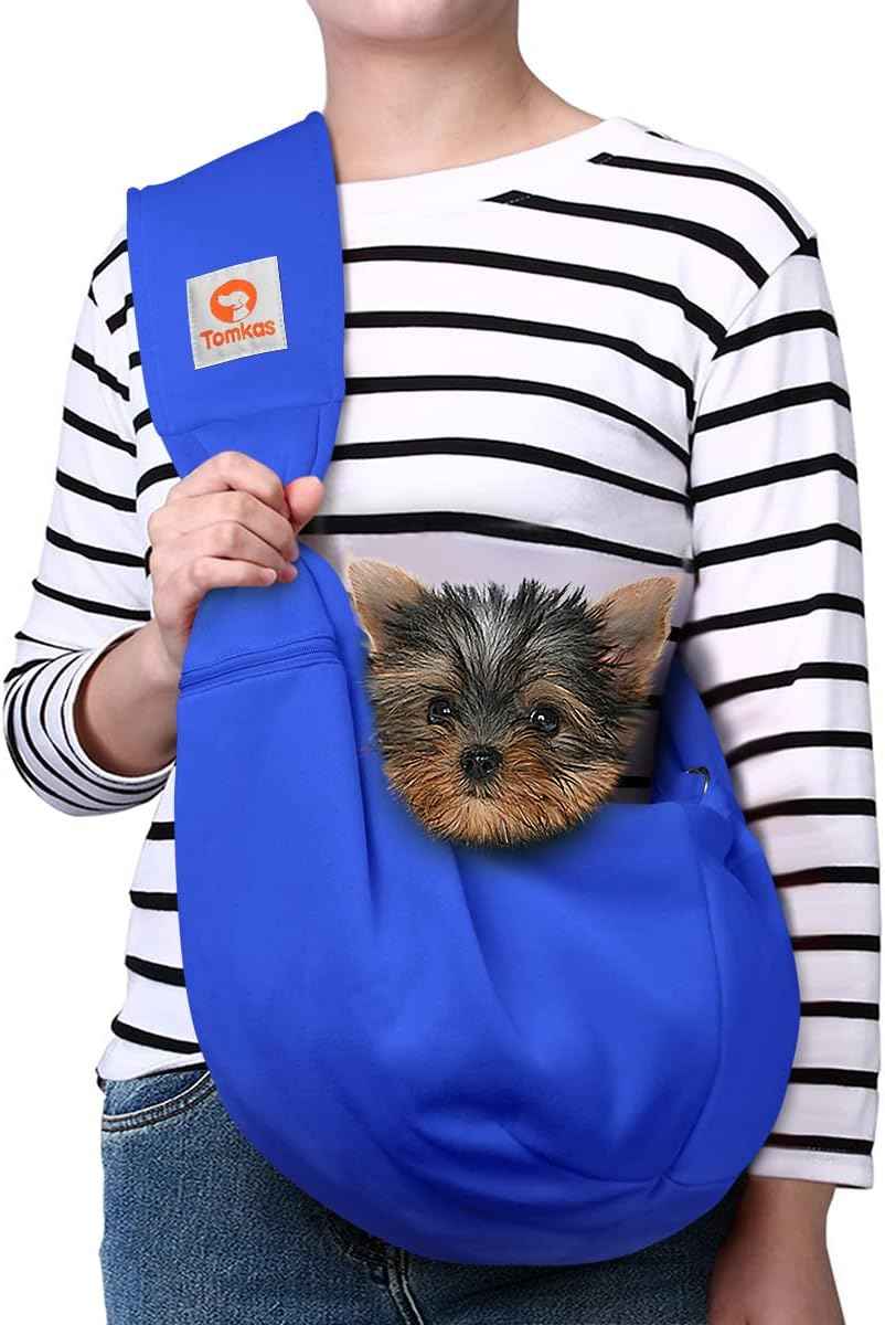 Tomkas Small Dog Sling Carrier - Classic Pocket & Classic Strap - for 3-10 lbs Pets(Black)
