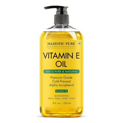 Majestic Pure Vitamin E Oil 8 Fl Oz - 100% Pure and Natural- Cold Pressed & Hexane Free Natural Hair Growth Oil for Eyelashes, Eyebrows, Skin, Body, Face, Nails & Scalp