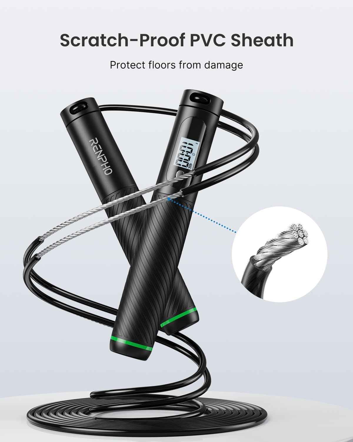 RENPHO Cordless Jump Rope, Weighted Jump Rope with Counter, Jump Ropes for Fitness, Smart Skipping Rope for Crossfit, Gym, Burn Calorie, APP Data Analysis, at-Home-Workout for Women Men Adult Kids