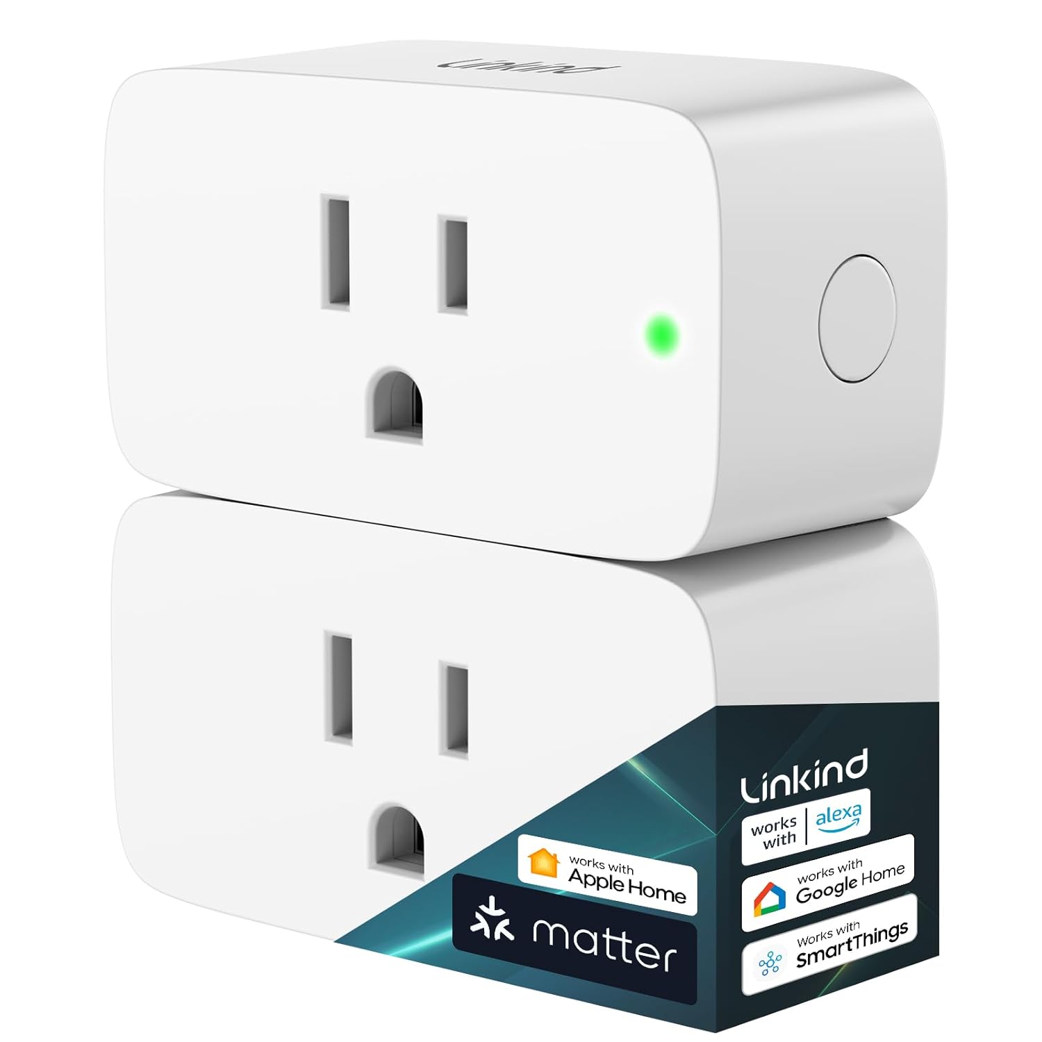 linkind matter smart plug, work with apple home, alexa, google, smartthings, 15a/1800w, app remote control & schedule