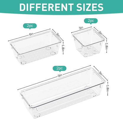 WOWBOX Clear 6-Pack Acrylic Drawer Organizer Set with Premium Material and Stackable Design