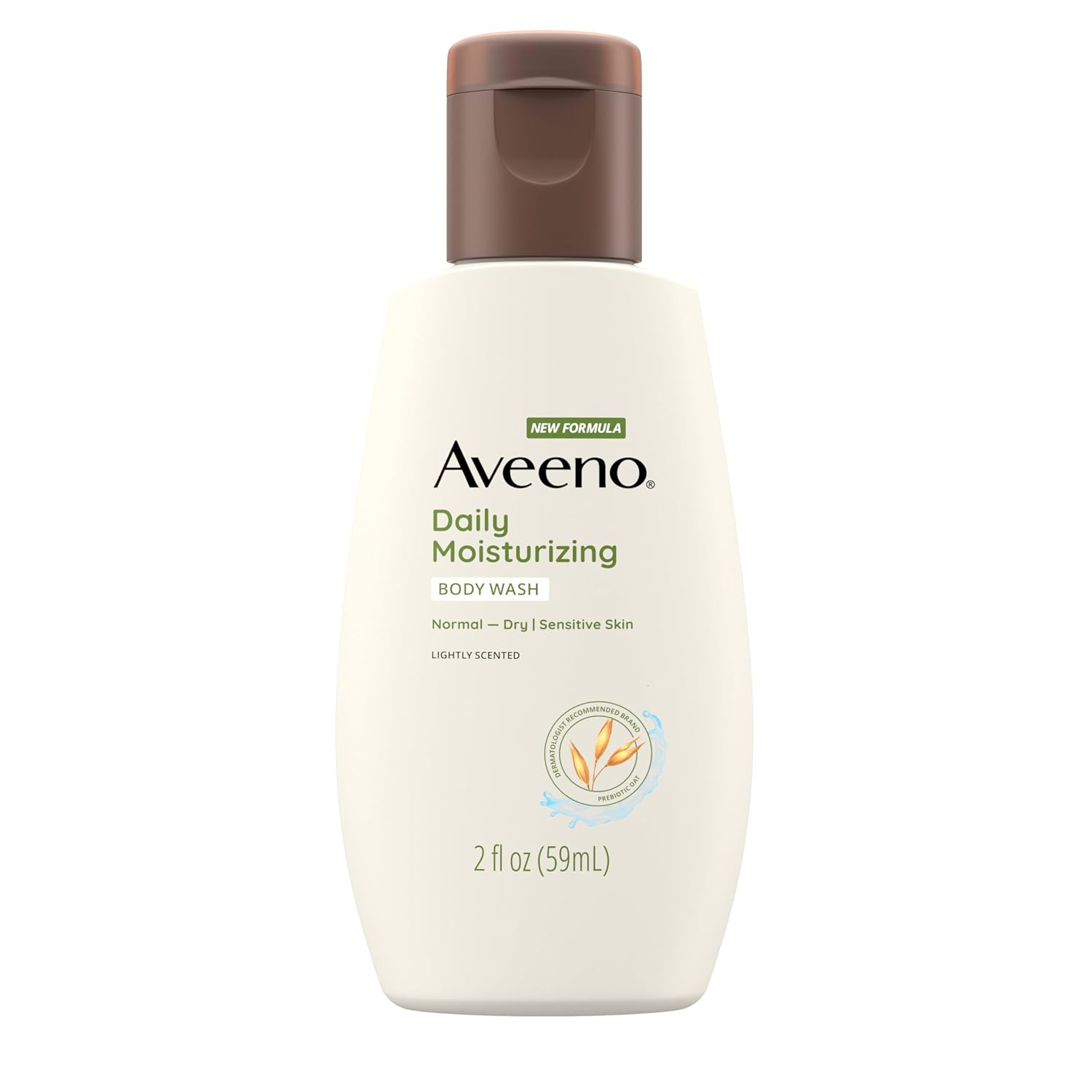 aveeno daily moisturizing body wash for sensitive skin + prebiotic oat, gentle on dry skin, 2 fl. oz travel size