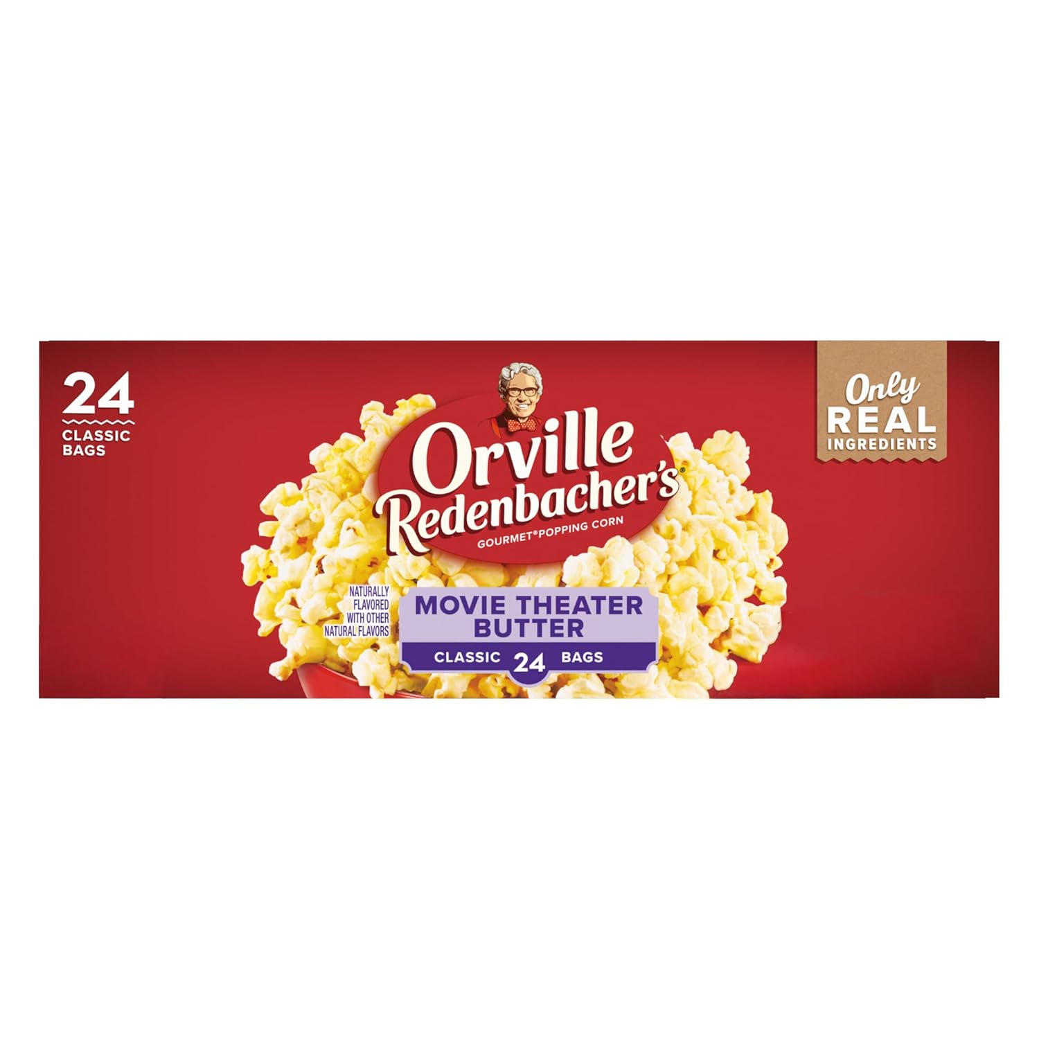 Orville Redenbacher's 3g Fiber Per Serving Microwave Popcorn, Movie Theater Butter Flavor, 3.29 oz, 24-Count