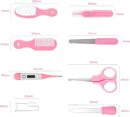 Baby Grooming Kit, Infant Safety Care Set with Hair Brush Comb Nail Clipper Nasal Aspirator,Baby Essentials Kit for Newborn Girls Boys (Pink Baby Grooming kit)