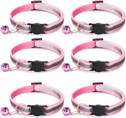 Nylon 6 Pack Reflective Cat Collar with Bell and Breakaway Buckle Adjustable 19-32cm Mixed Colors