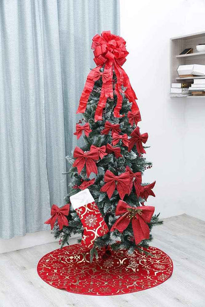 Flash World 48 Inch Large Christmas Tree Skirt Xmas Soft Cover Mat Decor Snowflake Collar Farmhouse Tree Skirt for Holiday Ornaments Party Home Indoor Decorations (Red, 48INCH)
