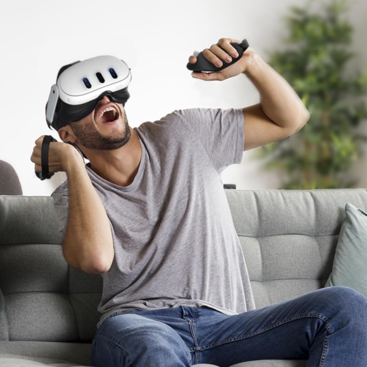 Controller Grips Compatible with Meta Quest 3S Oculus Quest 3 Controllers Straps Knuckle Hand Strap with Battery Opening Covers with Thumbsticks Covers Black, Batteries Not Included